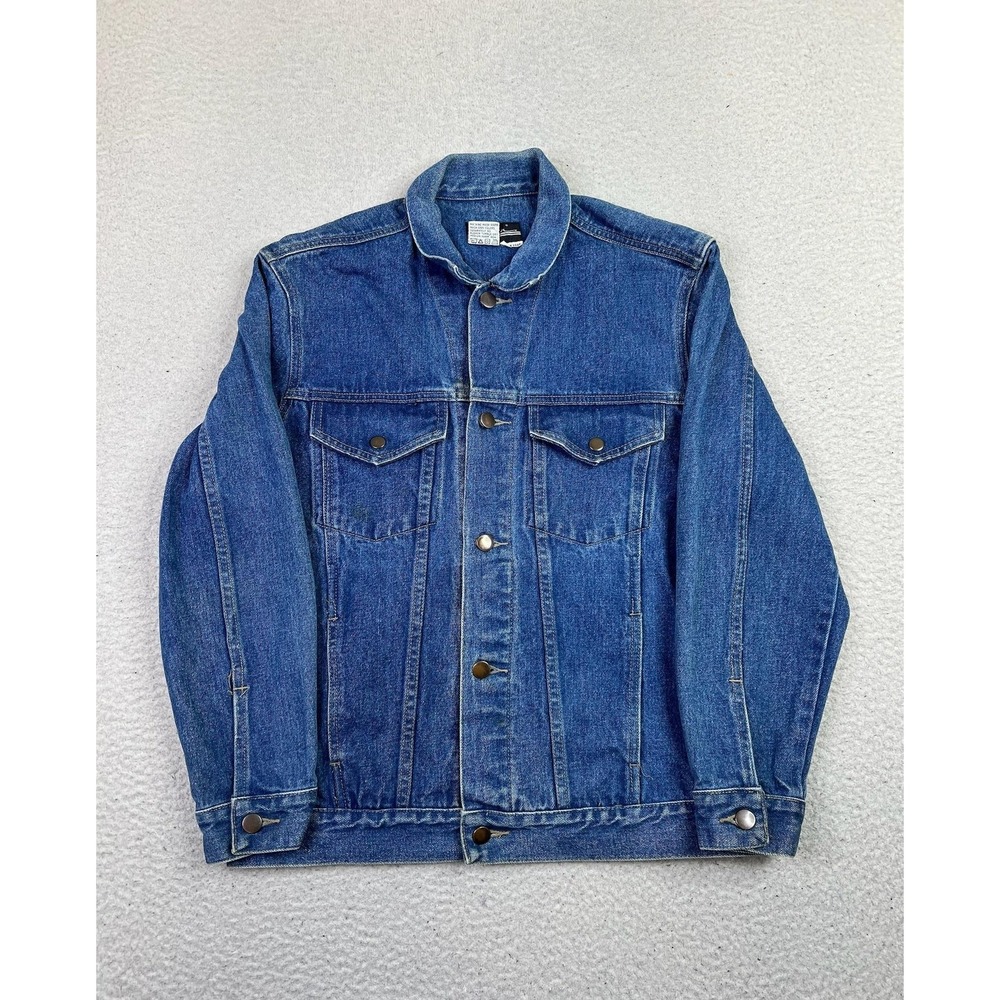 Vintage Denim Jean Jacket Mens Medium Blue Trucker Biker Button Front Hong‎ Kong